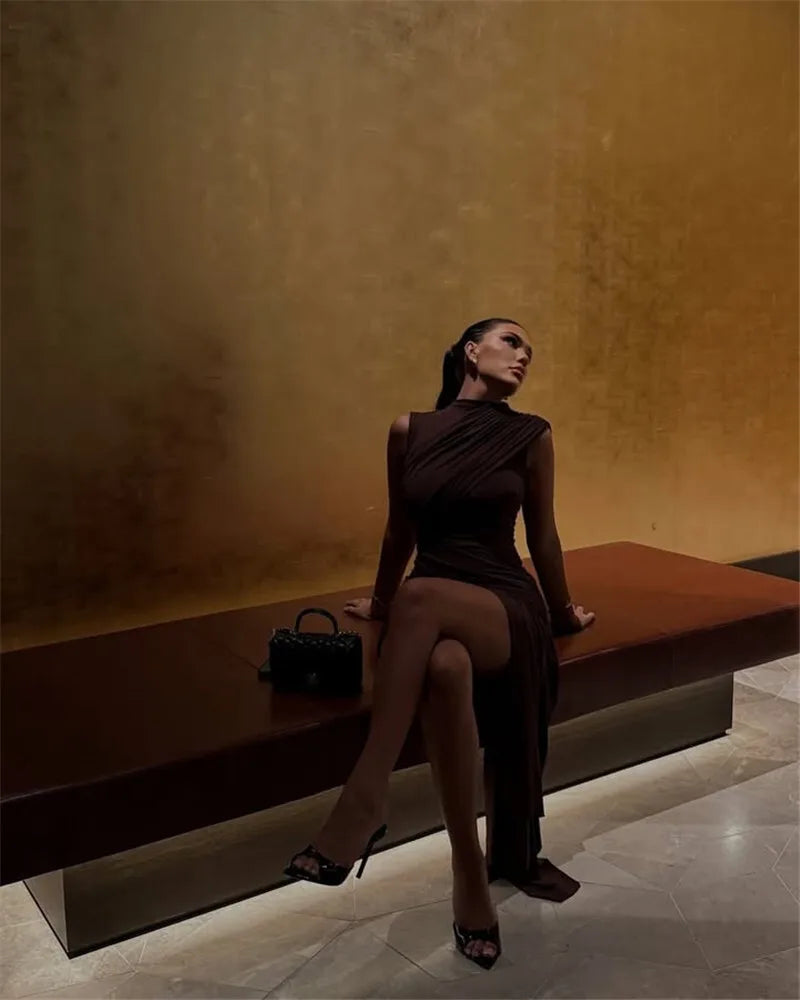 Draped Ruched Asymmetric Mini Dress