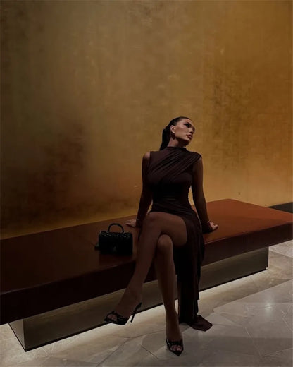 Draped Ruched Asymmetric Mini Dress