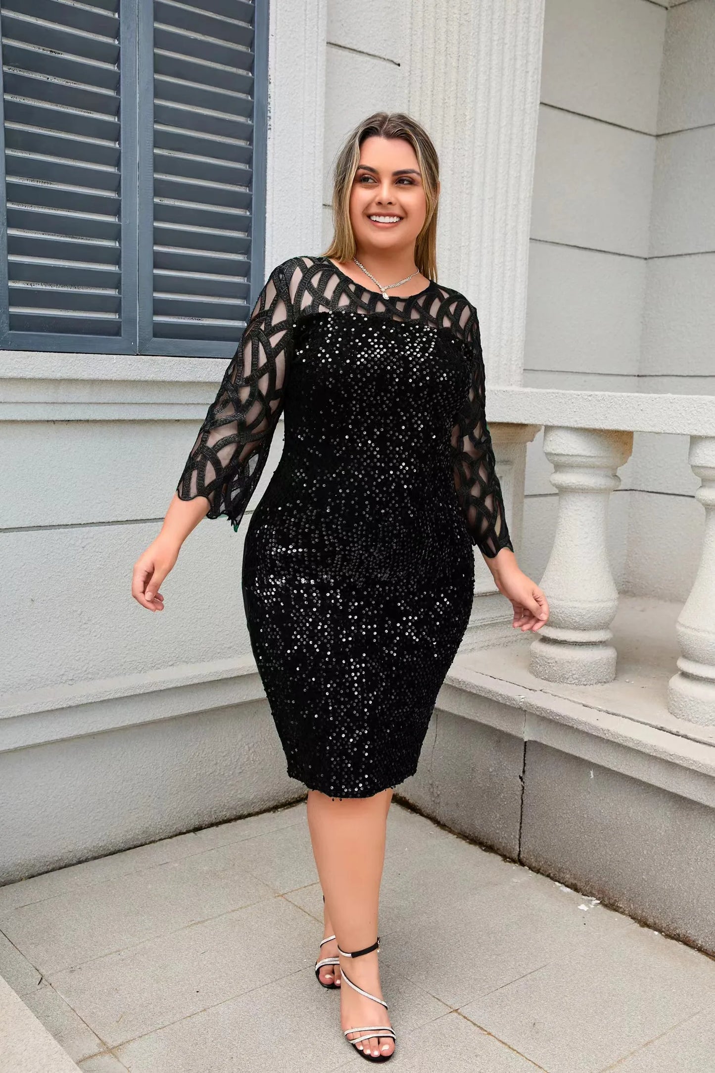 Burgundy Sequin Mesh Midi Dress