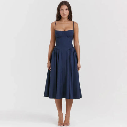 Pink Spaghetti Strap Fit & Flare Midi Dress