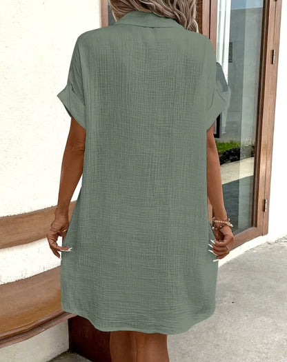 Button-Up Cotton Shirt Dress with Pockets
