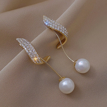 Crystal Wave Pearl Drop Earrings