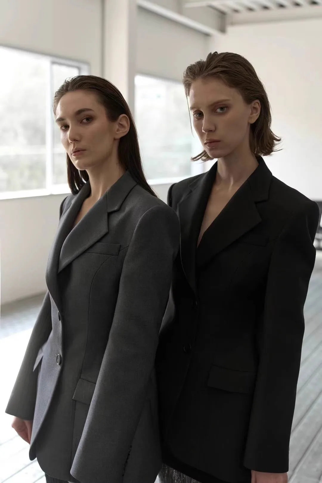 Tailored Grey Waist-Cinching Blazer