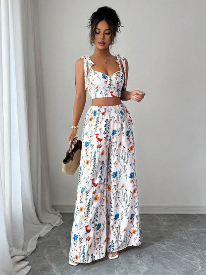 Floral Crop Top & Wide-Leg Trousers Set
