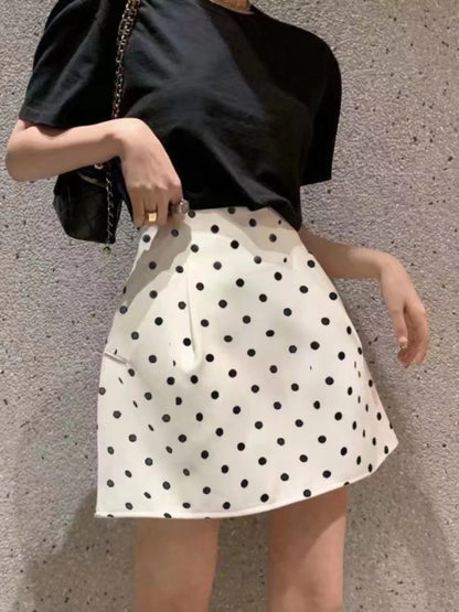 Retro Fluffy  Skirt High Waist Polka Dot White f-length Umbrella Skirt for plus Size Women Spring Summer Autumn
