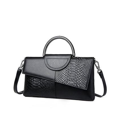 Black Textured Handbag with Metal Handle