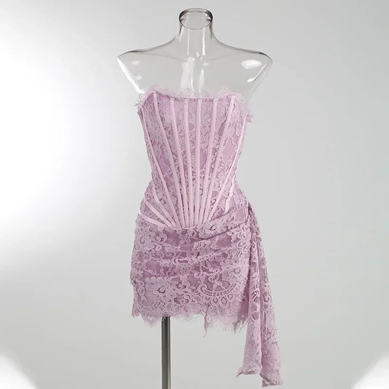 Black Strapless Lace Corset Mini Dress