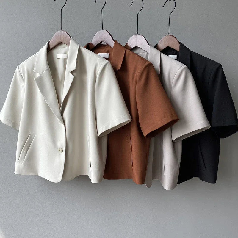 Women’s Short Sleeve Blazer – Elegant Single-Breasted Jacket