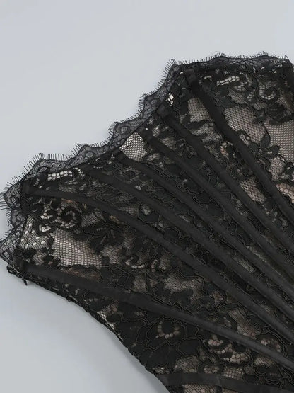 Black Strapless Lace Corset Mini Dress