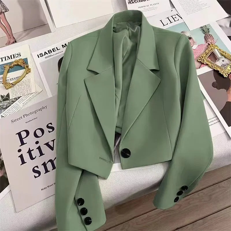 Women’s Cropped Green Blazer – Modern Tailored Fit