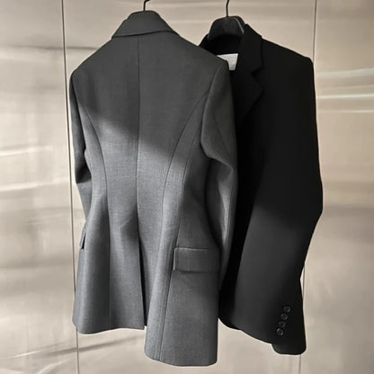 Tailored Grey Waist-Cinching Blazer