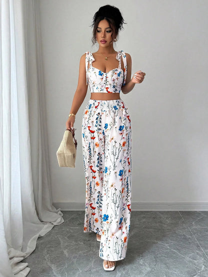 Floral Crop Top & Wide-Leg Trousers Set