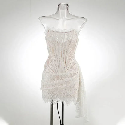 Black Strapless Lace Corset Mini Dress