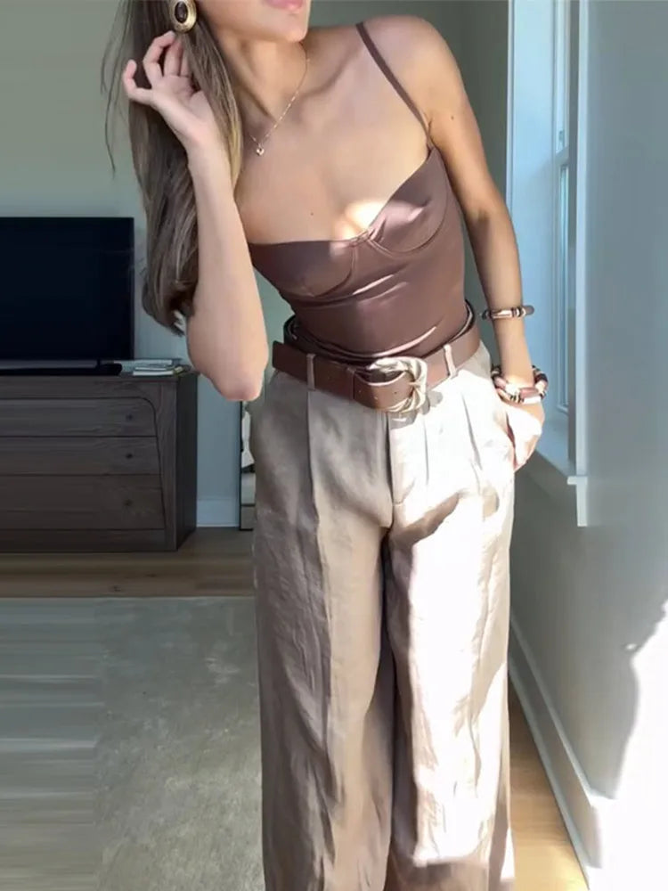 Elegant Wide-Leg Trousers with Fitted Bodysuit