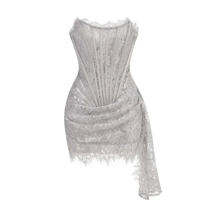 Black Strapless Lace Corset Mini Dress