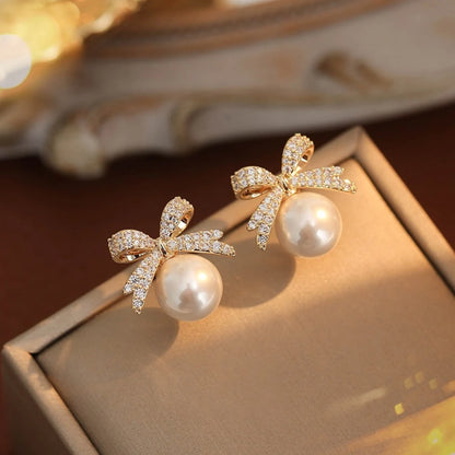 Crystal Wave Pearl Drop Earrings