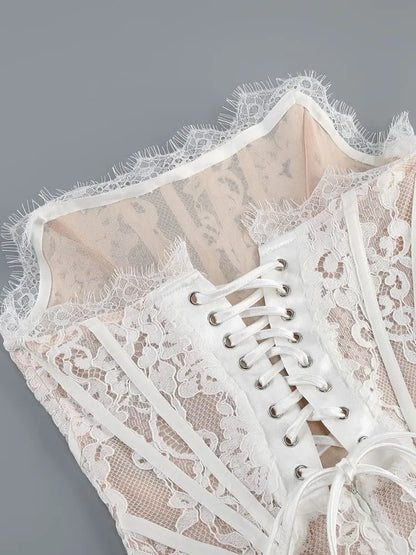 Black Strapless Lace Corset Mini Dress