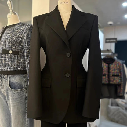 Tailored Grey Waist-Cinching Blazer