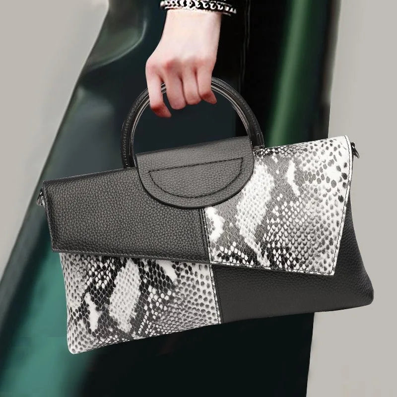 Black Textured Handbag with Metal Handle