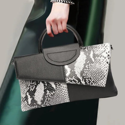Black Textured Handbag with Metal Handle