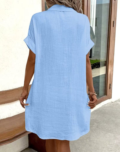 Button-Up Cotton Shirt Dress with Pockets
