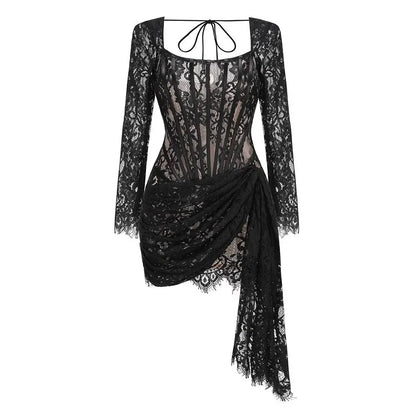 Black Strapless Lace Corset Mini Dress