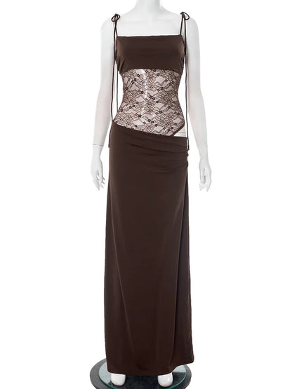 Burgundy Lace Cut-Out Maxi Dress