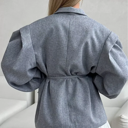 Elegant Yellow Tie-Waist Blazer – Oversized Statement Jacket