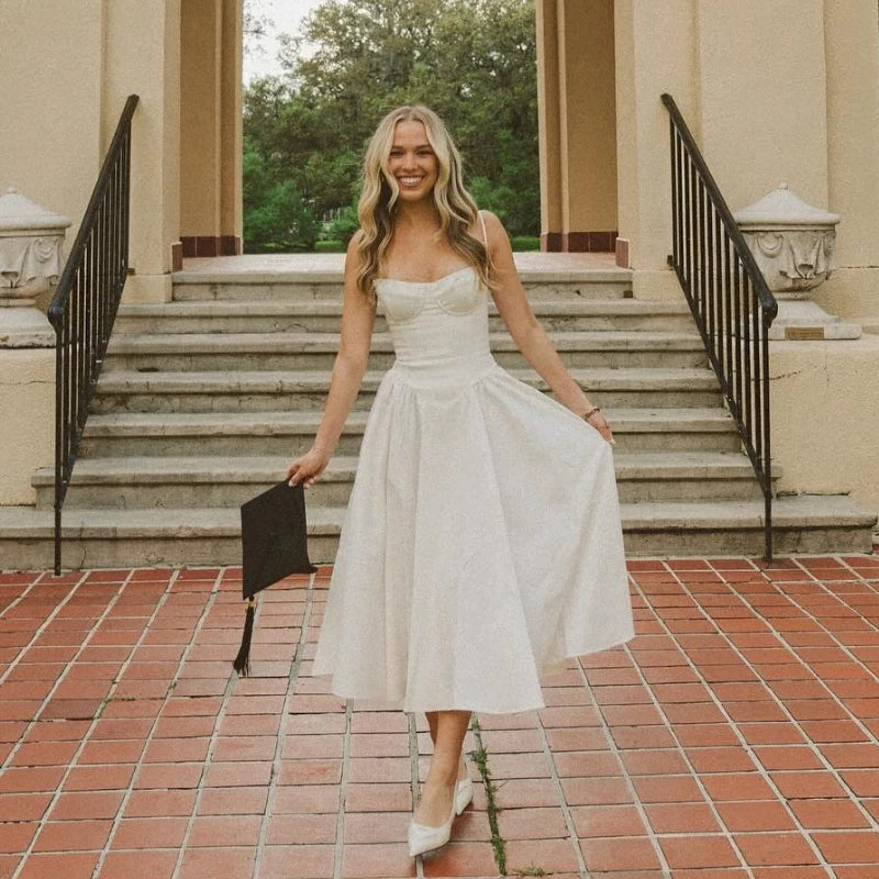 Pink Spaghetti Strap Fit & Flare Midi Dress