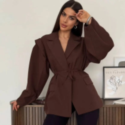 Elegant Yellow Tie-Waist Blazer – Oversized Statement Jacket