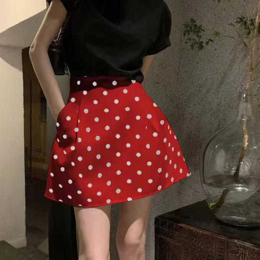 Retro Fluffy  Skirt High Waist Polka Dot White f-length Umbrella Skirt for plus Size Women Spring Summer Autumn