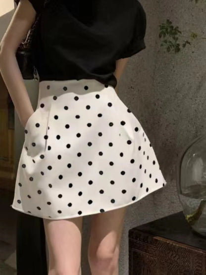 Retro Fluffy  Skirt High Waist Polka Dot White f-length Umbrella Skirt for plus Size Women Spring Summer Autumn