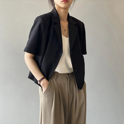 Women’s Short Sleeve Blazer – Elegant Single-Breasted Jacket