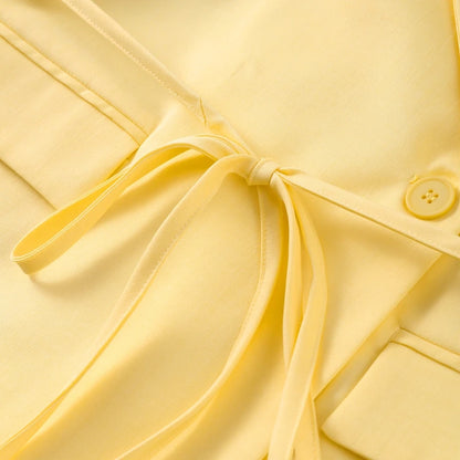 Elegant Yellow Tie-Waist Blazer – Oversized Statement Jacket