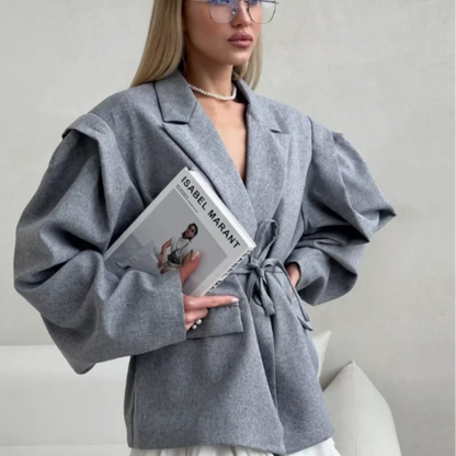 Elegant Yellow Tie-Waist Blazer – Oversized Statement Jacket