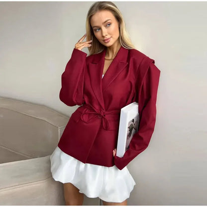 Elegant Yellow Tie-Waist Blazer – Oversized Statement Jacket