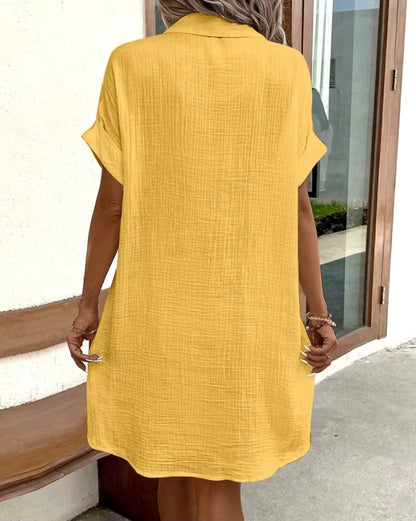 Button-Up Cotton Shirt Dress with Pockets