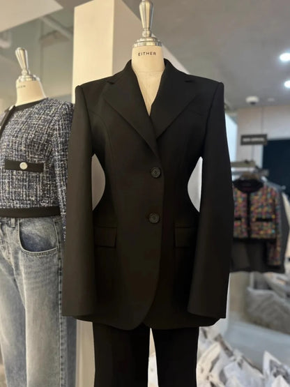 Tailored Grey Waist-Cinching Blazer