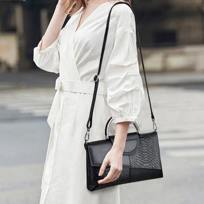 Black Textured Handbag with Metal Handle