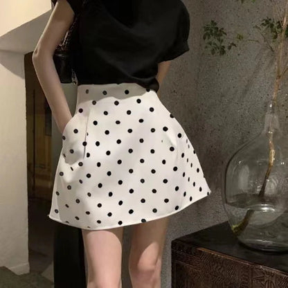 Retro Fluffy  Skirt High Waist Polka Dot White f-length Umbrella Skirt for plus Size Women Spring Summer Autumn